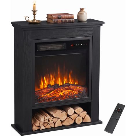 "HOMCOM Freestanding Electric Fireplace Suite, 25"" 1800W, Open Shelf, Black" (1/5)