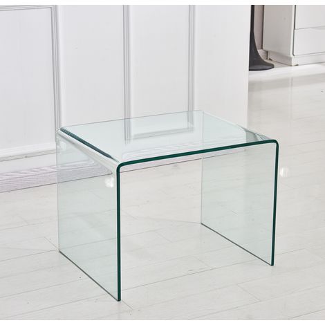 Mesa auxiliar 50x40x45 cm transparente en vidrio templado curvado multifuncional (1/5)