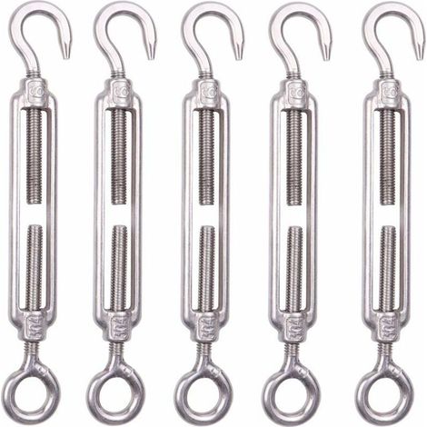 Paquete de 5 tensores de cable de acero inoxidable M6 de 6 mm para vallas, tensores de gancho, tensores de malla de alambre ajustables de acero inoxidable 304 para cuerdas, cables, tendederos, mallas  (1/5)