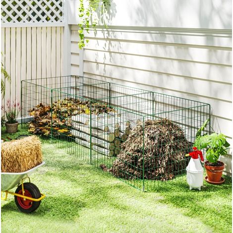 Composteur de jardin 1680 L, 3 compartiments, acier, 270 x 90 x 70 cm, vert, OKWISH (1/5)