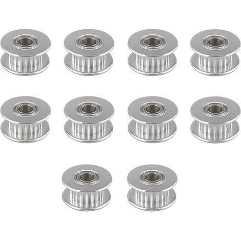 10 pezzi Puleggia folle Prime GT2 a 20 denti con foro da 5 mm, puleggia folle GT2 in lega di alluminio con doppio cuscinetto a sfera, per cinghia di distribuzione da 6 mm di larghezza per stampante 3D (1/5)