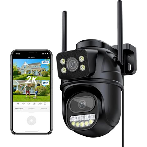 Camera Surveillance WiFi Exterieure PTZ Outdoor IP Caméra Extérieur avec Double Objectif Vision Nocturne Couleur Stockage SD/Cloud 2K 6MP (1/5)
