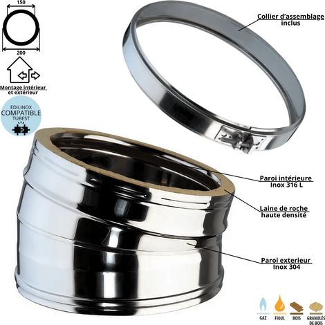 Coude 15 degrés conduit double paroi isolé Edilinox Diamètre 150 (1/4)