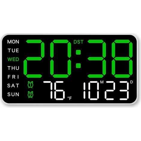 Digitale Wanduhr mit Wecker, Temperaturanzeige, Datums- und Wochentagsanzeige, kompatibel mit Sprachsteuerung, Sommerzeit- und Celsius/Fahrenheit-Umschaltung, Stromversorgung über USB oder Batterien,  (1/5)