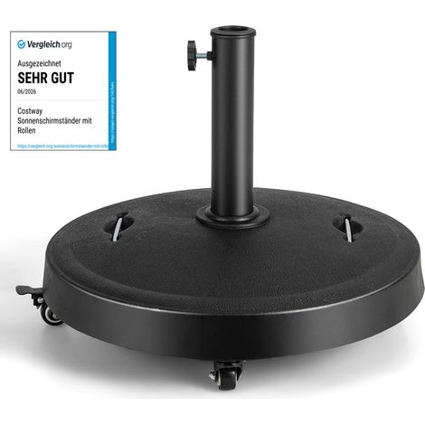 Costway – Pied de parasol sur roulettes 52 cm – Socle en résine 23 kg avec 4 roues verrouillables – Adapté pour mâts de 38/48 mm
