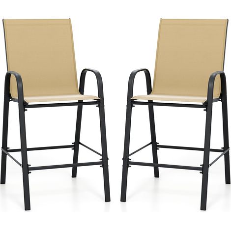 COSTWAY Set di 2 Sgabelli da Bar per Esterno, Sgabello 74 cm da Giardino, Polrona Alta con Poggiapiedi, Seduta Allargata & Telaio in Metallo,per Patio Terrazza Piscina, Portata 150 kg (1/5)