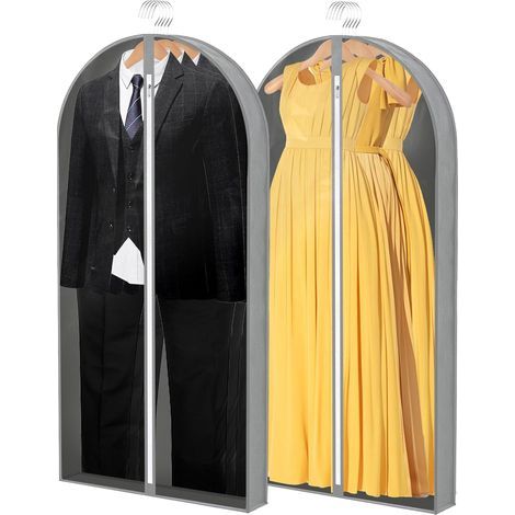 Lot de 2 housses à vêtements transparentes à suspendre avec fermeture éclair, 152 x 60 x 10 cm, pour costumes et manteaux. (1/5)