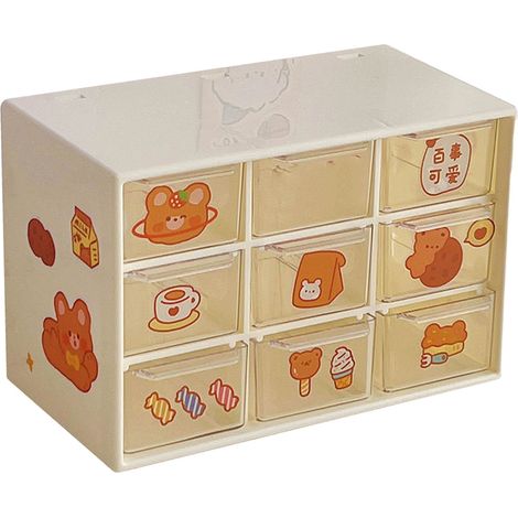 Tiroirs de rangement pour bureau, 9 tiroirs beiges, organiseur anti-poussière pour fournitures stylos marqueurs ruban adhésif (1/5)