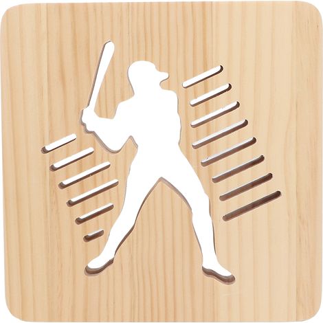 Lampe 3D en Bois LED Lumière Blanche Chaude Design Ajouré Motif Baseball Gravure Décoration Maison Veilleuse (1/5)