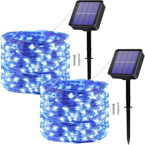 Guirlande Solaire Extérieure [Pack de 2] 20M 120 LED, Fil Lumineux Cuivre Imperméable, 8 Modes, Déco Jardin Terrasse Fête, Étanche IP65, Idéal Balcon Arbre, Éclairage Festif Résistant (1/5)