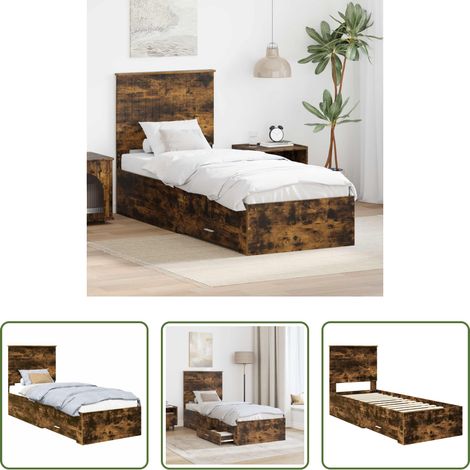 vidaXL Bois d'ingénierie - Cadre de lit Chêne Fumé et Argent 70 x 190 cm Bois d'ingénierie (1/5)
