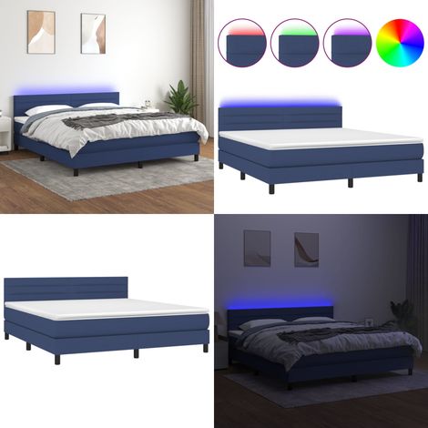Boxspringbett mit Matratze & LED Blau 160x200 cm Stoff - Boxspringbett - Doppelbett - Schlafsystem - Lattenrost - Bettauflage - Home & Living (1/5)