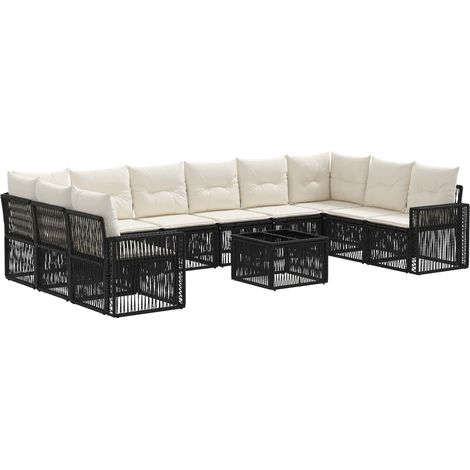 vidaXL Set Divano da Giardino 11 pcs Nero e Bianco Crema polyrattan