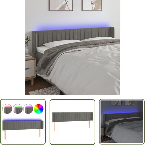 The Living Store Tête de lit à LED Gris clair 163x16x78/88 cm Velours - Tête De Lit Led - Tête De Lit Velours - Tête De Lit Moderne - Éclairage Led - Têtière De Lit (1/5)