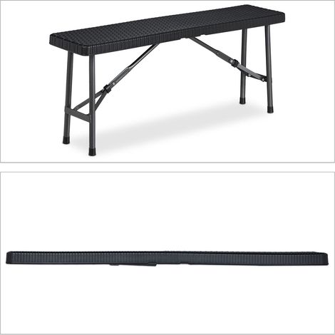 Set di 2 panche pieghevoli da esterno per giardino e salotto 120 x 25 x 45 cm in plastica nera 130010177
