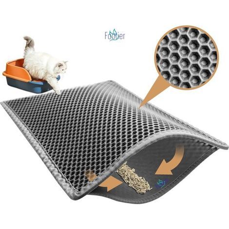 (Grau) Faltbare und abnehmbare doppellagige Katzenstreumatte, Grau, 50 × 40 cm (1/4)