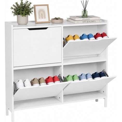 Relaxdays shoe cabinet, 4 compartments, 16 pairs, 90x100x19cm, narrow design, incl. anti-tip protection, colour options (1/5)