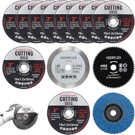 13 Pièces 76 mm Disques à Tronçonner, Trou Central 10 mm Disques de Meuleuse d'angle pour Couper le Métal et le Bois