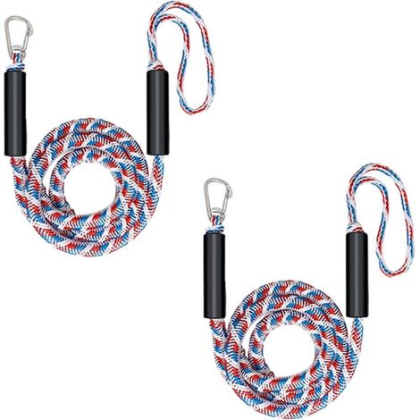 Lot de 2 cordes d'amarrage élastiques avec clip - Accessoire de bateau - Corde élastique pour bateaux, jets, kayaks, radeaux (bleu-rouge-blanc) (1/5)