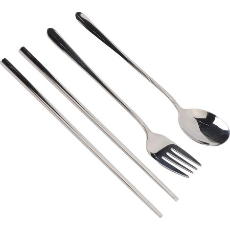 Tragbares Besteckset mit Aufbewahrungsbox, Löffel, Gabel und Essstäbchen aus Edelstahl 304, wiederverwendbar, für Büro, Picknick und Reisen (1/5)