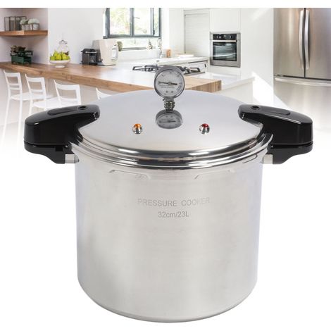 Olla a presión Alépée de aluminio de 23 litros con manómetro, alta capacidad, apta para cocinas de inducción y gas, amplia superficie de cocción. (1/5)