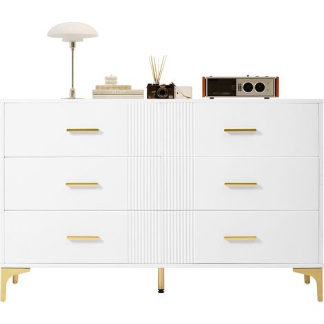 Commode blanche 6 tiroirs et portes - Meuble rangement salon chambre - Dimensions 120x40x76cm (1/5)