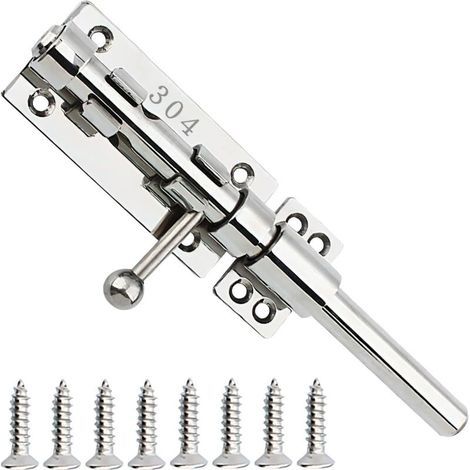 Targette Porte en Acier Inoxydable 304, Loquet Coulissant 200 mm avec Vis pour Portail (1/5)