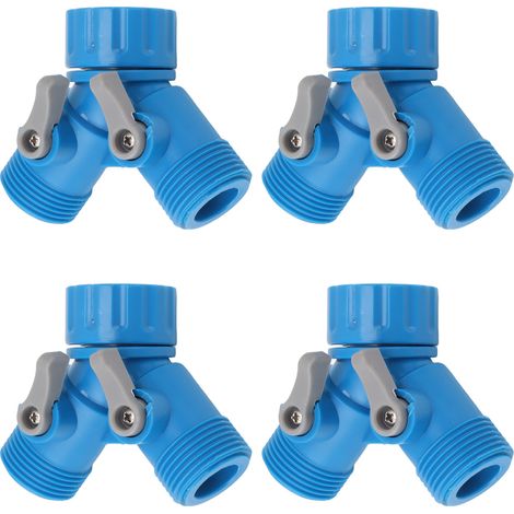 Raccord en Y 2 voies avec 2 vannes pour tuyau d'arrosage, norme UE, lot de 4, bleu (1/5)