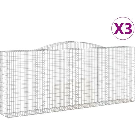 Cestas de gaviones Muro de contención arqueado Valla de jaula 3 piezas 400 x 50 x 160/180 cm Hierro galvanizado Plata 020040803