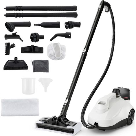 COSTWAY Nettoyeur Vapeur Portable de 2000W pour Maison, Machine à Nettoyer à Vapeur Roulante Pression Haute de 5 Bars avec Accessoires & Réservoir de 1,8 L, pour Sol Fenêtre Verre Tapis (Blanc) (1/5)