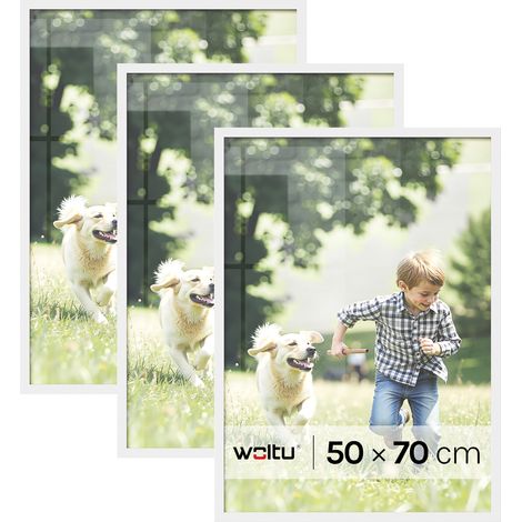 Lot de 3 Cadre Photo 50x70 cm WOLTU, Cadre pour Photo en Bois MDF, Décoration Murale ou sur Table, Blanc