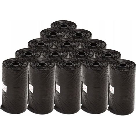Sacchetti per escrementi di cane 6,5 cm x 2,5 cm 15 pezzi/rotolo - Nero 15 rotoli 225 sacchetti