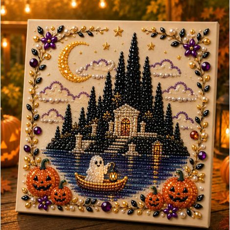 New Halloween Pearl and Diamond Ghost Painting Home Decor Window Decoration DIY Artwork Ornament - Style F - 2020cm Framed