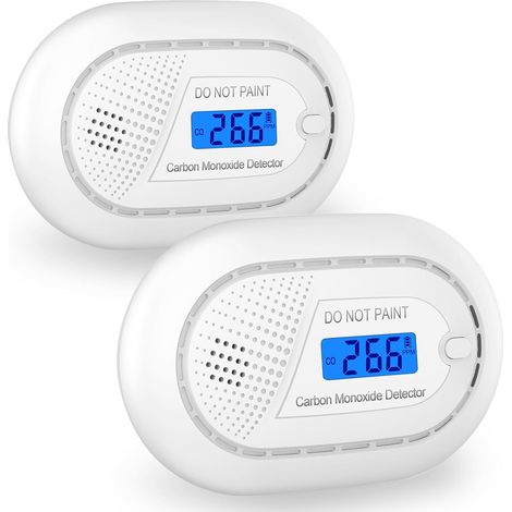 Détecteur de Monoxyde de Carbone Alarme Portable avec Durée de Vie 10 Ans, Détecteur de CO Plat sans Perçage Selon la Norme Européenne en 50291 pour Poêle-Cheminée, 2 Pièces