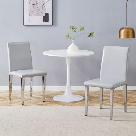 REDOM Lot de 2 chaises de salle à manger au design moderne minimaliste, PU gris clair, pieds en métal argenté (1/5)