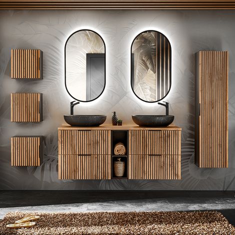 Set di mobili da bagno doppio lavabo Gaia marrone e nero 140cm (1/5)