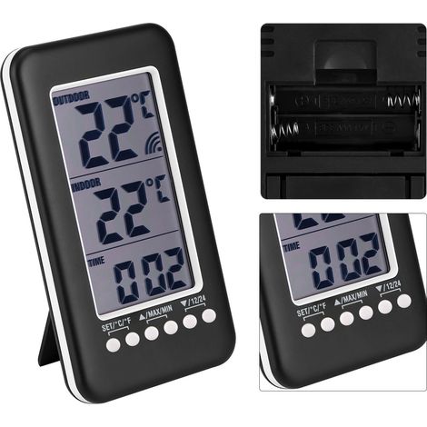 Digitales LCD-Thermometer für Innen und Außen mit Uhr, Temperaturanzeige und drahtlosem Sender (1/5)