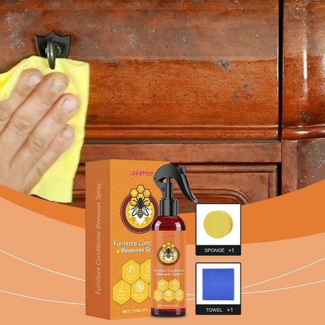 Möbel-Bienenwachs-Pflegespray – Aufarbeitung, Reinigung, Rissvermeidung, Polieren und Pflege von Holzmöbeln und -böden – 120 ml + Schwamm + Handtuch -- DTEKGAZ (1/5)