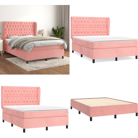 Boxspringbett mit Matratze Rosa 140x200 cm Samt - Samtbett - Boxspringbett - Doppelbett - Rosa Bett - Bettenrahmen - Home & Living (1/5)