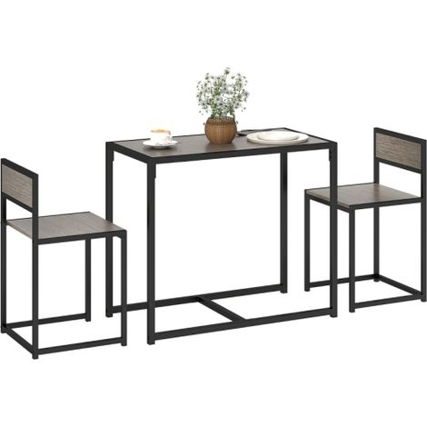 Compact Rectangular Dining Table Set with 2 Chairs for Small Kitchens,Space-Saving Design,Steel Frame in Grey,Ideal for Dining Rooms