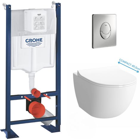 Grohe Pack WC Bâti Rapid SL Autoportant + Cuvette Vitra Sento compacte + Abattant soft close + Plaque chrome (ProjectSentoCompact-2) (1/5)