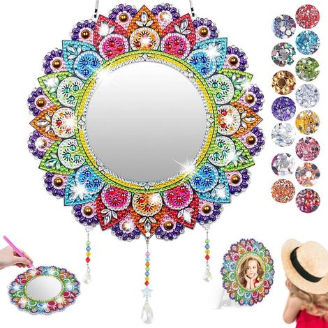 Diamantmalerei Spiegel Set DIY 5D Schminkspiegel Bastelset für Kinder Mädchen ab 6 Jahre