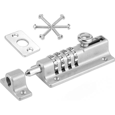 Cerradura de combinación de 4 dígitos de alta resistencia - Para puertas de madera y correderas - Resistente a la corrosión con tornillos - 1 unidad - Plateada (1/5)