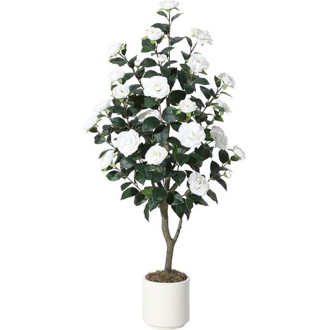 Camélia artificiel 1m22 à fleurs blanches avec pot (1/5)