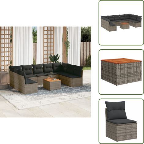 Ratán sintético - vidaXL Set de sofás de jardín 10 pzas con cojines ratán sintético gris - Cojines traseros