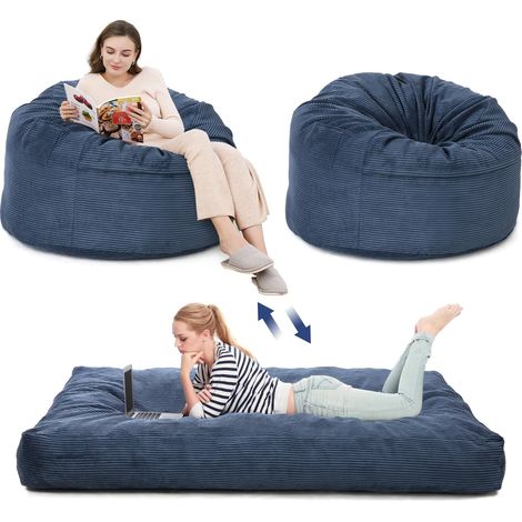 Fauteuil Gonflable XXL Convertible en Lit 200x150 cm, Housse Lavable, Mousse Haute Densité, Pochette Intégrée, Bleu (1/5)