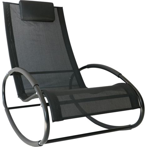 Fauteuil chaise longue à bascule design contemporain dim. 105L x 62l x 88H cm métal époxy textilène noir (1/5)