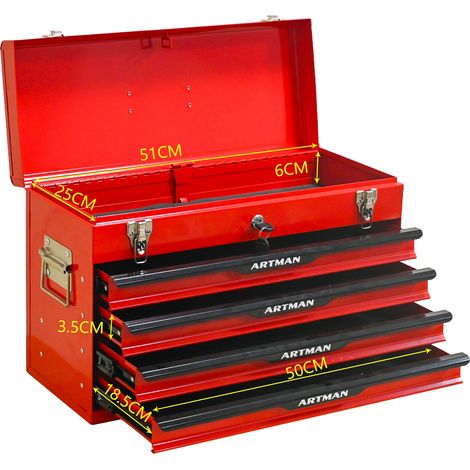 Caja de herramientas de acero de 20 pulgadas con 4 cajones y cierre metálico, rojo y negro (1/5)