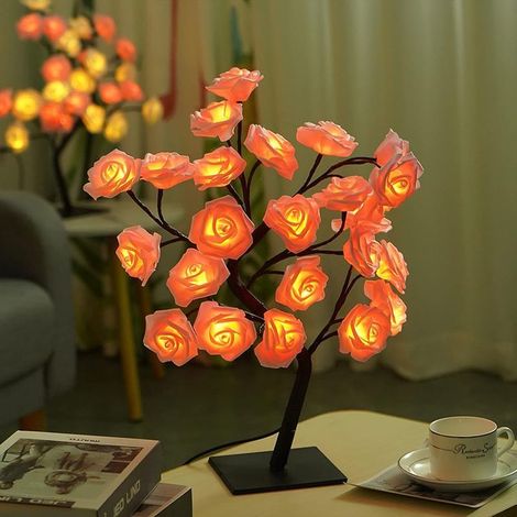 40cm Desktop Rose Tree Lights-USB Operated Desktop Tree Lights- 24 Lamp Beads-Valentine's Day Wedding Home Party Decoration (1/5)