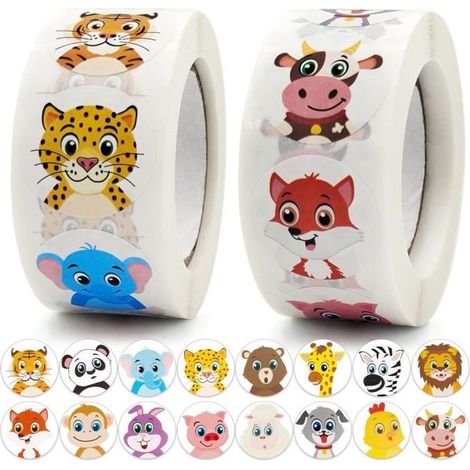 Autocollants - Lettres Adhésives - 1000 Pcs - Ronds - Animaux - Récompense (1/4)